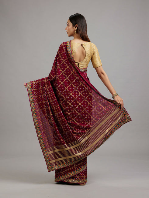 Mohey Wine Elegance Saree