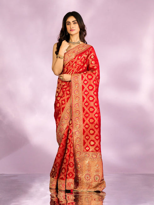 Mohey Flaming Red Elegance Saree