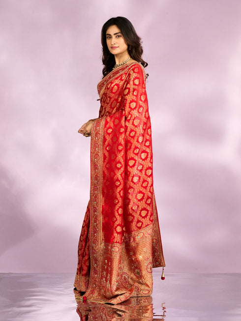 Mohey Flaming Red Elegance Saree