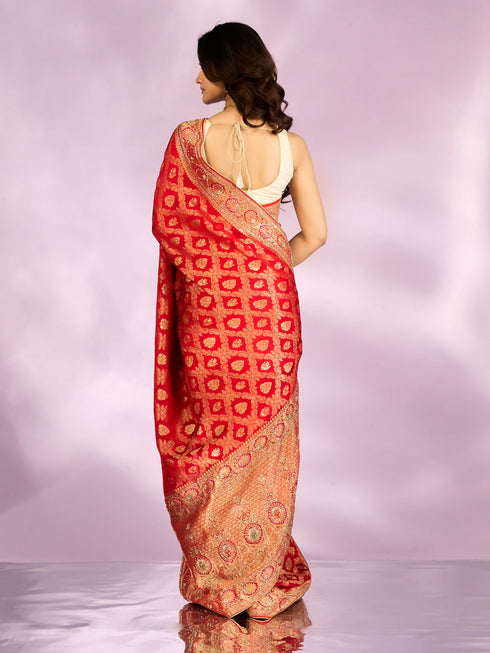 Mohey Flaming Red Elegance Saree