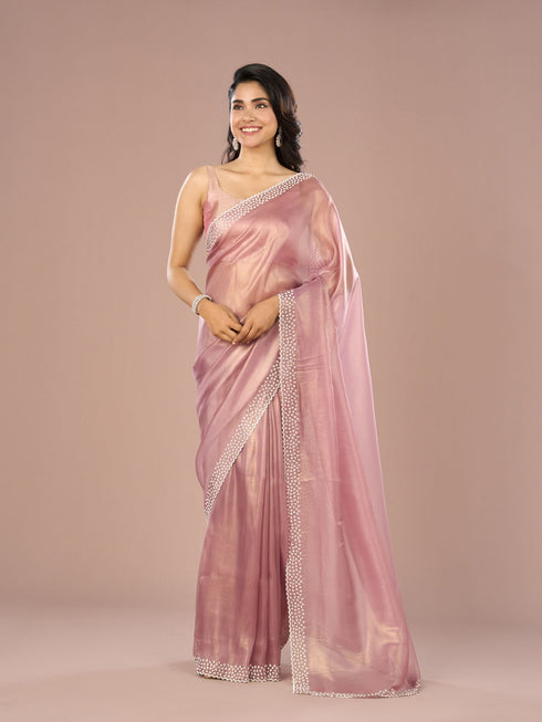 Mohey Purple Dazzle Organza Saree