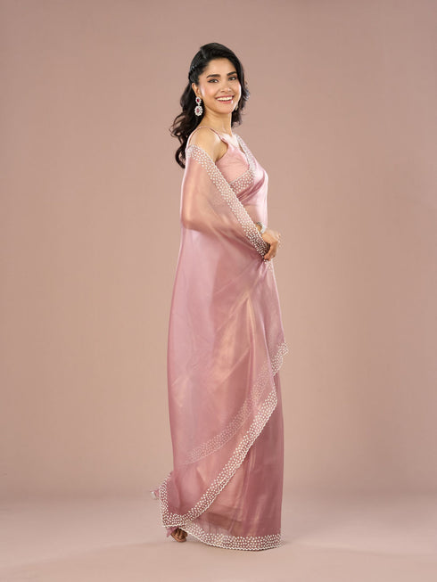 Mohey Purple Dazzle Organza Saree