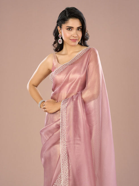 Mohey Purple Dazzle Organza Saree