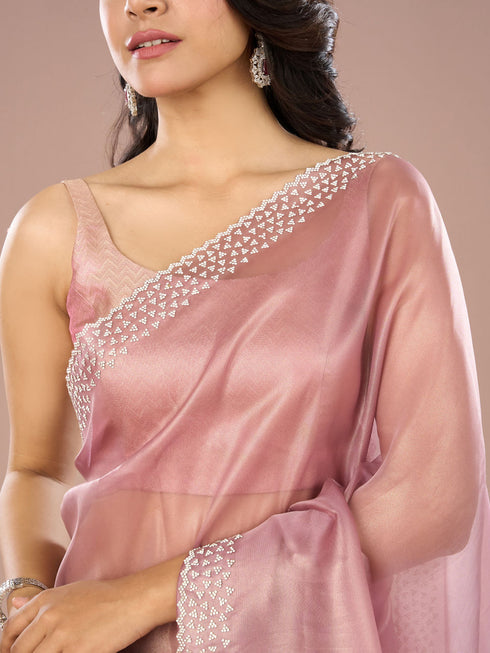 Mohey Purple Dazzle Organza Saree