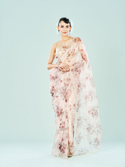 Mohey Organza Cream Radiance Saree