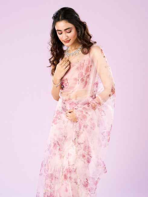 Mohey Pink Organza Saree