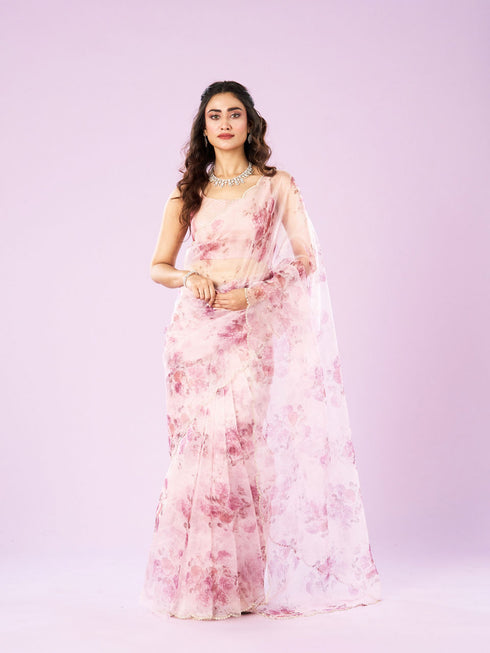 Mohey Pink Organza Saree