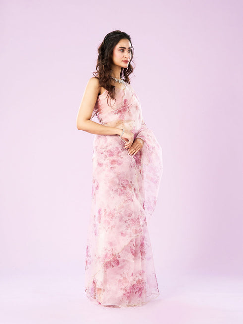 Mohey Pink Organza Saree