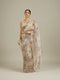 Mohey Soft Cream Floral Printed Saree with Scalloped Rhinestone Border