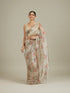 Mohey Soft Cream Floral Printed Saree with Scalloped Rhinestone Border