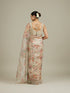 Mohey Soft Cream Floral Printed Saree with Scalloped Rhinestone Border