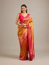 Mohey Mustard Yellow Jaal Patterned Saree with Square Motifs And Bel Buti Borders