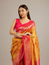 Mohey Mustard Yellow Jaal Patterned Saree with Square Motifs And Bel Buti Borders