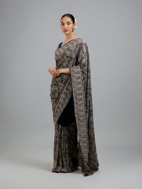 Mohey Indigo Blue Georgette Festive Saree