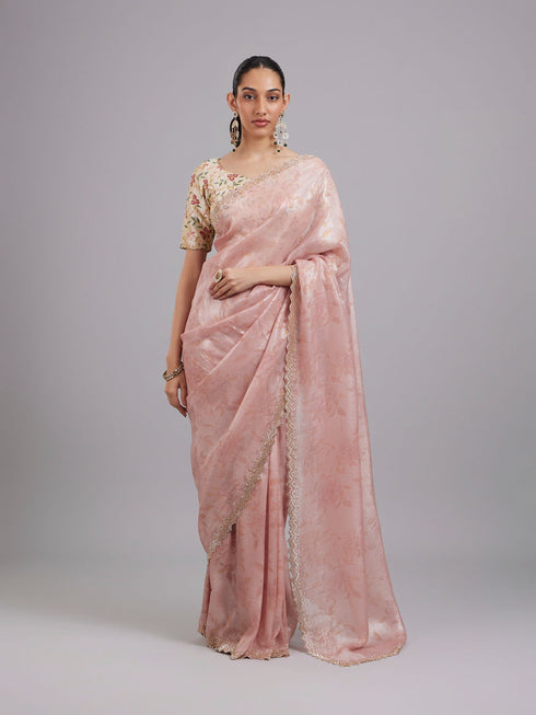 Mohey Pink Elegance Chinon Saree