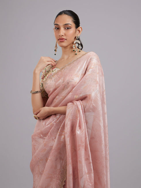 Mohey Pink Elegance Chinon Saree