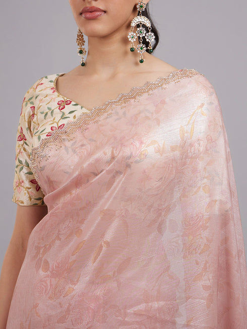 Mohey Pink Elegance Chinon Saree