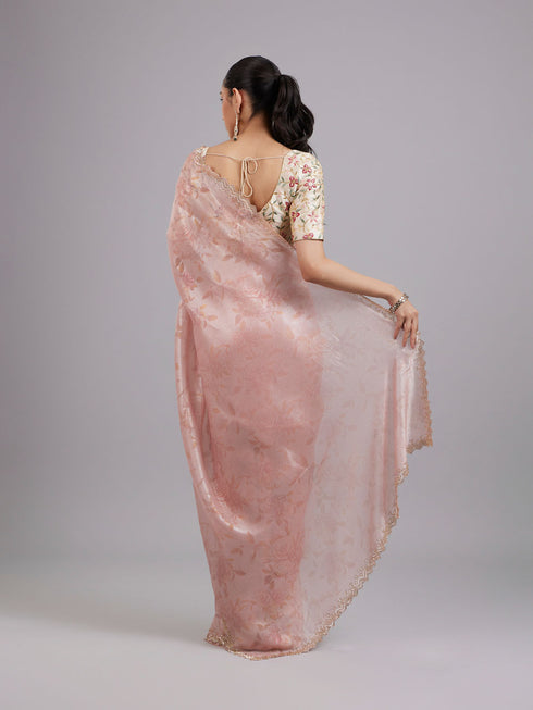 Mohey Pink Elegance Chinon Saree