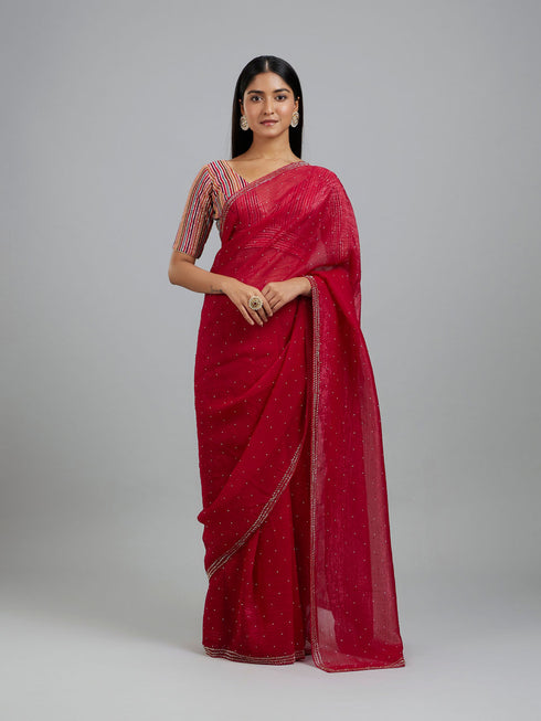 Mohey Chinon Rani Pink Elegance Saree