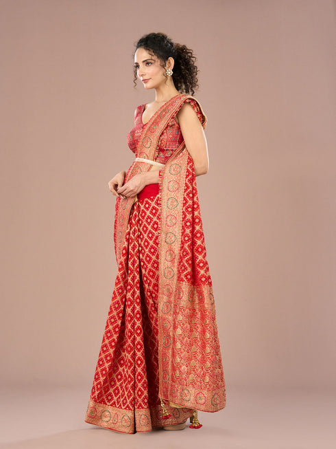 Mohey Lustrous Red Saree