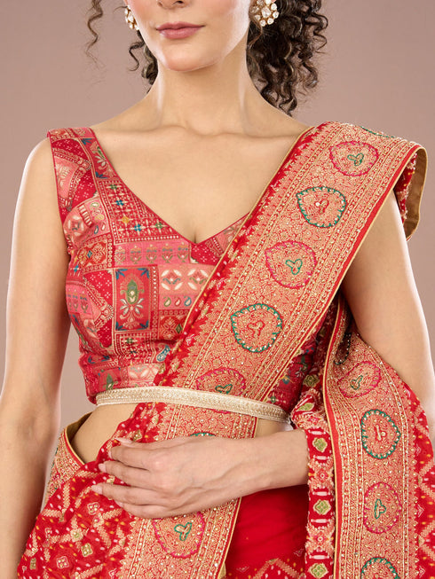 Mohey Lustrous Red Saree