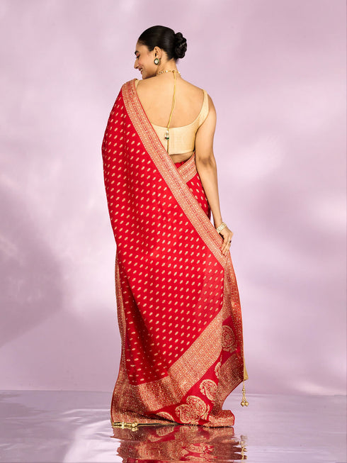 Mohey Radiant Red Elegance Saree