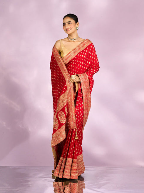 Mohey Radiant Red Elegance Saree