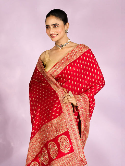 Mohey Radiant Red Elegance Saree