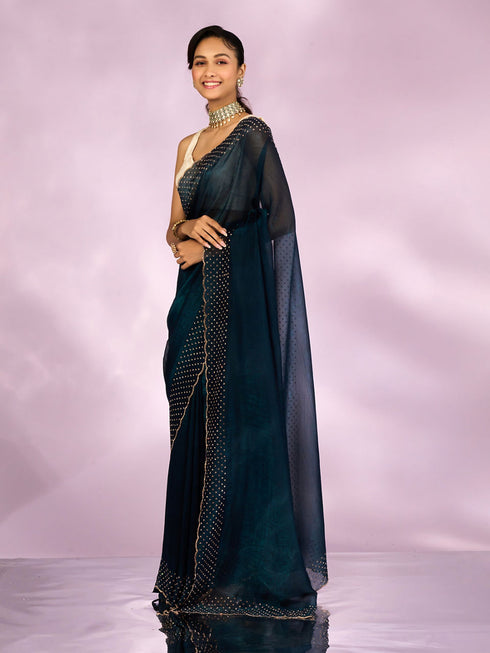 Mohey Blue Organza Festive Saree