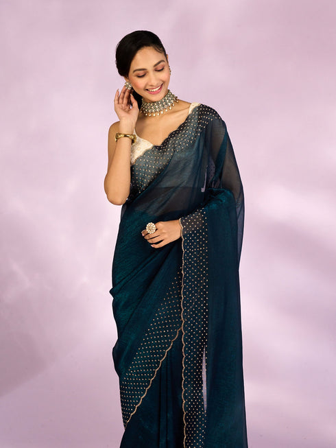 Mohey Blue Organza Festive Saree