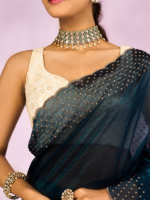 Mohey Blue Organza Festive Saree