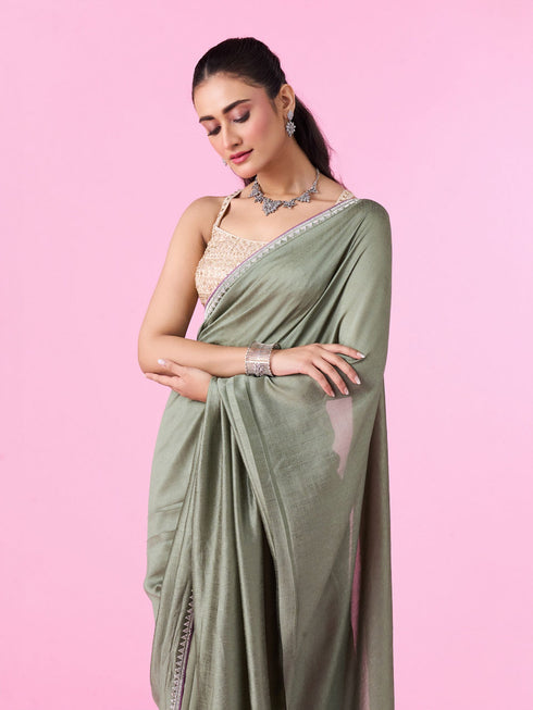 Mohey Pista Green Elegant Saree