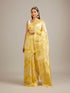 Mohey Canary Yellow Floral Grid Patterned Saree with Intricate Borders And Tassel Trims