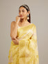 Mohey Canary Yellow Floral Grid Patterned Saree with Intricate Borders And Tassel Trims