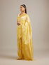 Mohey Canary Yellow Floral Grid Patterned Saree with Intricate Borders And Tassel Trims
