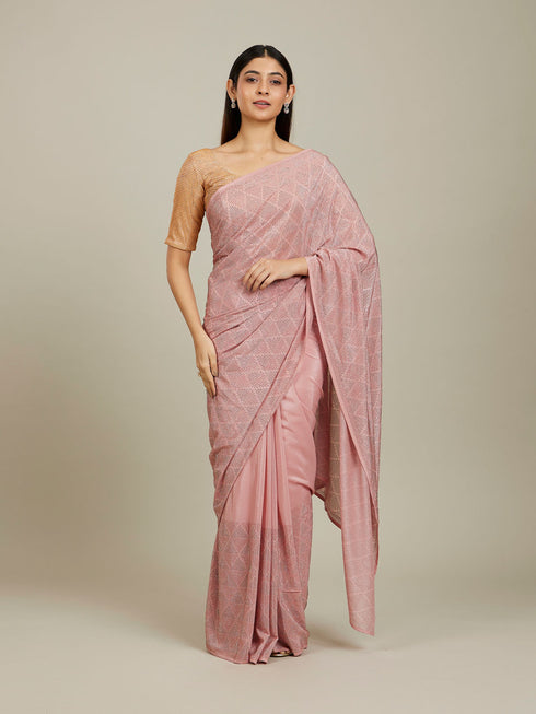 Mohey Elegant Peach Chinon Saree
