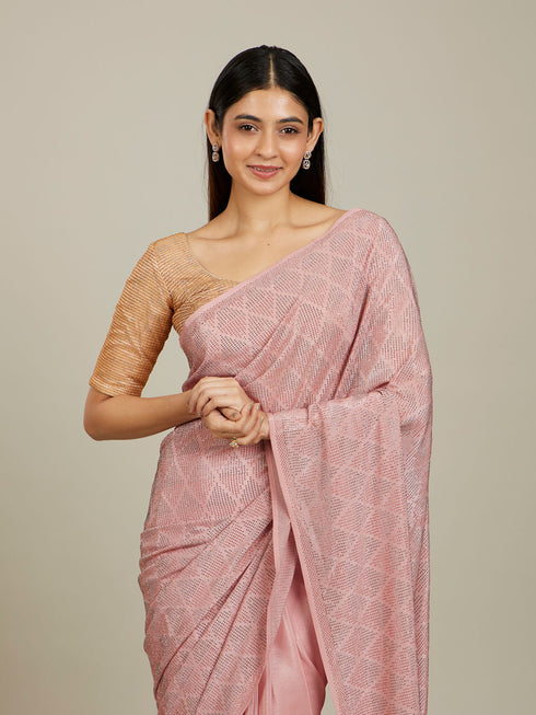 Mohey Elegant Peach Chinon Saree