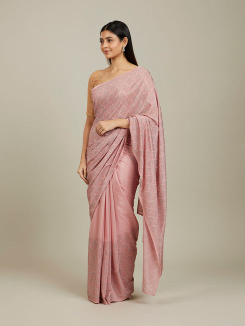 Mohey Elegant Peach Chinon Saree