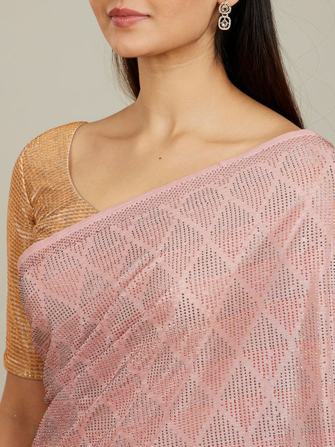 Mohey Elegant Peach Chinon Saree