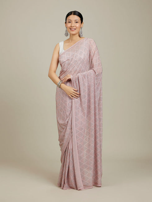 Mohey Enchanting Pink Chinon Saree