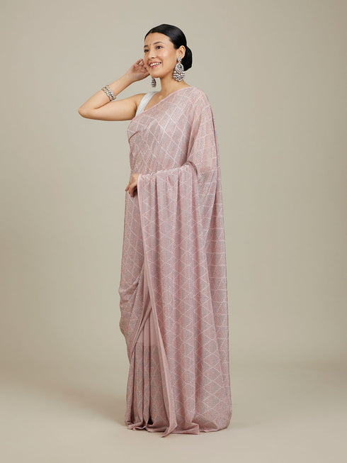 Mohey Enchanting Pink Chinon Saree