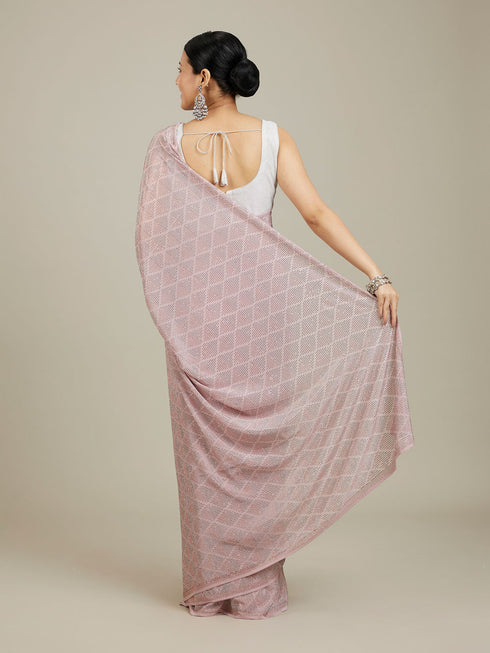 Mohey Enchanting Pink Chinon Saree