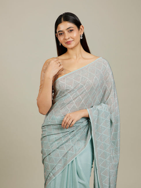 Mohey Blue Elegance Chinon Saree