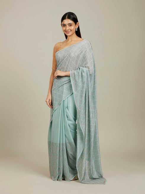 Mohey Blue Elegance Chinon Saree