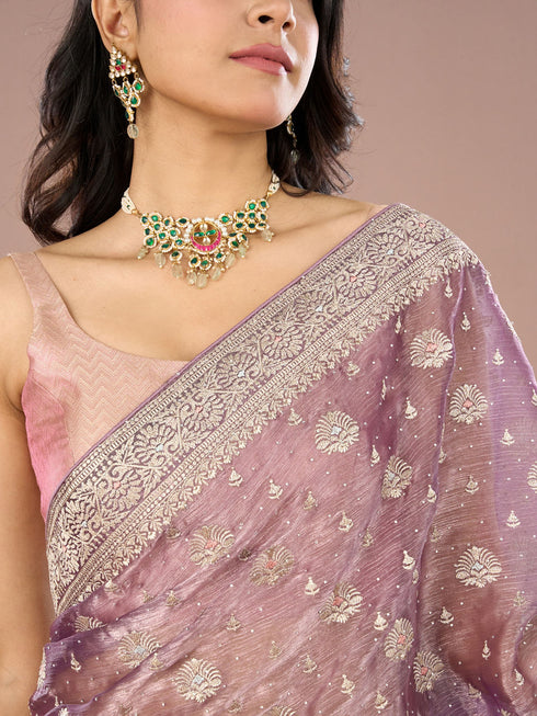Mohey Radiant Purple Chinon Saree