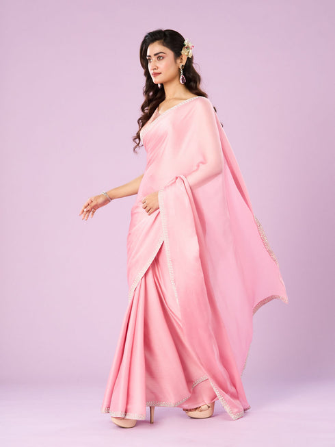 Mohey Pink Chinon Elegance Saree