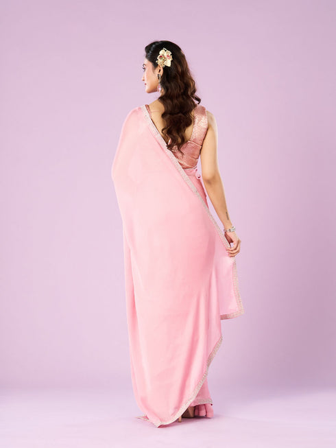 Mohey Pink Chinon Elegance Saree