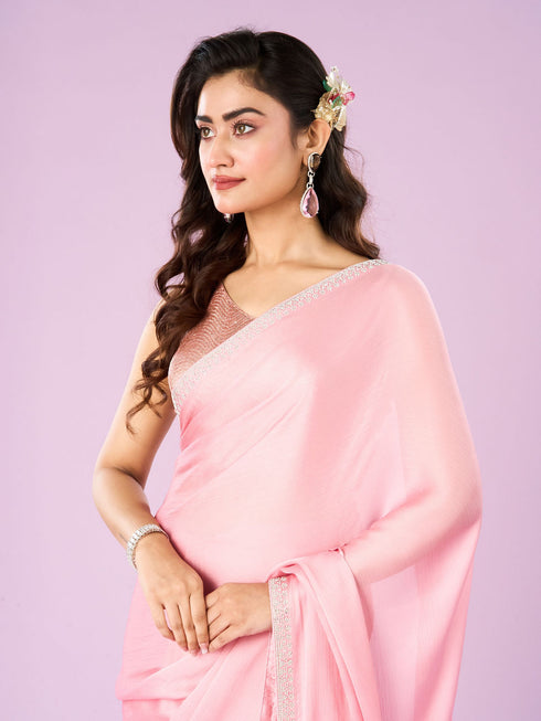 Mohey Pink Chinon Elegance Saree