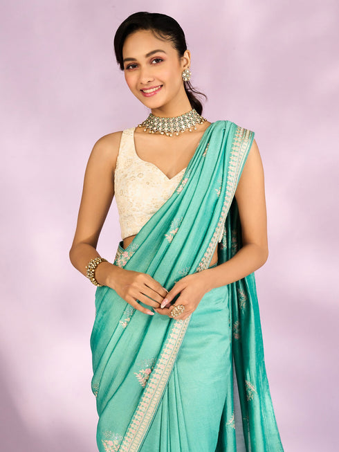 Mohey Enchanting Sea Green Saree