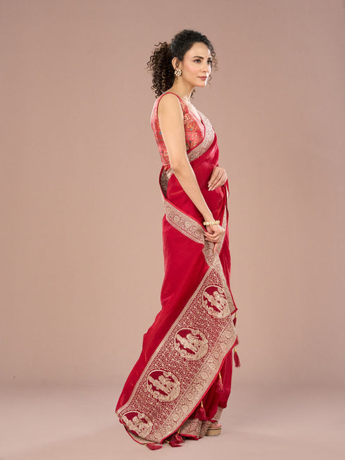 Mohey Red Radiance Satin Saree